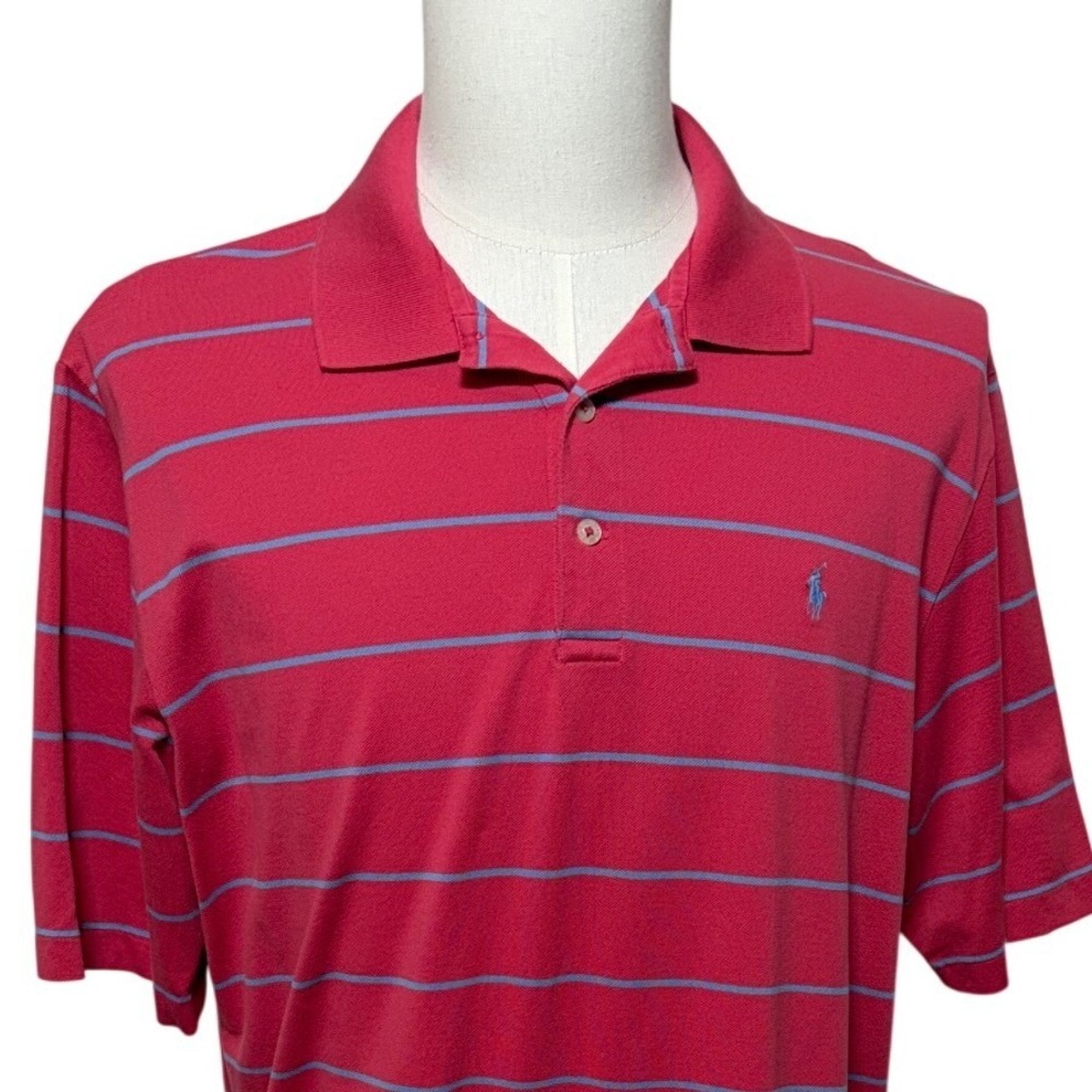 Polo Golf Ralph Lauren Shirt Men Large Red Striped Polo Short Sleeve Pima Cotton